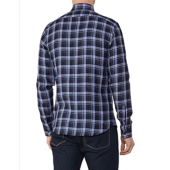 REISS Carzola-LS Linen Check Shirt in Midnight XS - Picture 3 of 4